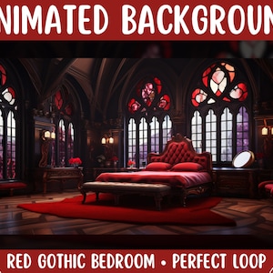Gothic Red Bedroom Animated Background: Vampire Vtubers, Twitch Stream Overlay