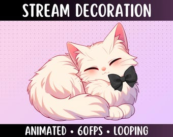Animated Sleeping Cat | Sleepy White Fluffy Kitten Stream Decoration | Streamer Pet