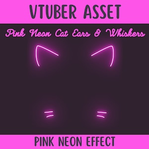 Roze neon kattenoren en snorharen | Vtuber-item | Stream Prop