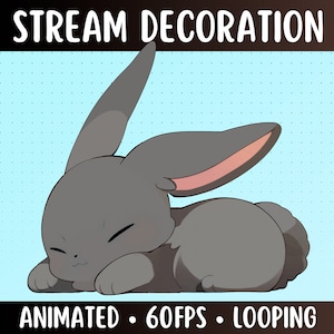 Animated Sleeping Bunny | Sleepy Dark Grey Rabbit Stream Decoration | Streamer Pet