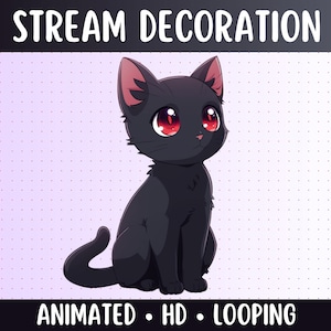 Animated Black Cat | Red Eyes Kitten Stream Decoration | Streamer Pet