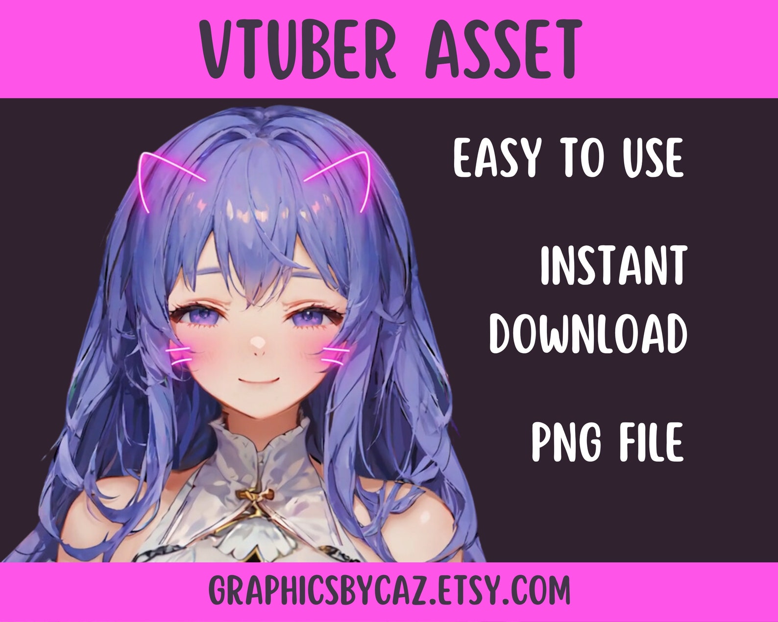 Pink Neon Cat Ears & Whiskers | Vtuber Asset | Stream Prop - Etsy