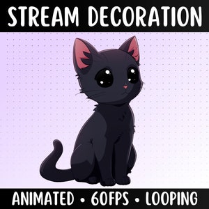 Gato Preto Animado | Decoração de Stream de Gatinho com Olhos de Demônio Preto | Streamer Pet