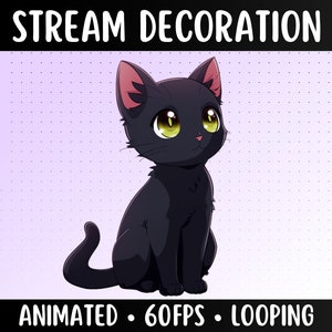 Animated Black Cat | Green Yellow Eyes Kitten Stream Decoration | Streamer Pet