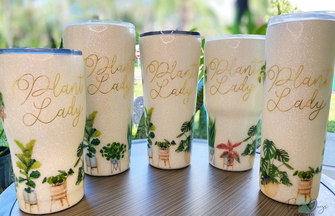 Plant lady glitter tumbler, send nodes glitter mug, christmas gift for plant lover - many sizes to choose from!