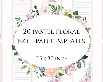 20 diseños florales en tonos pastel / Plantillas para blocs de notas hechas a mano / 8,9 cm x 21,6 cm / Descarga digital
