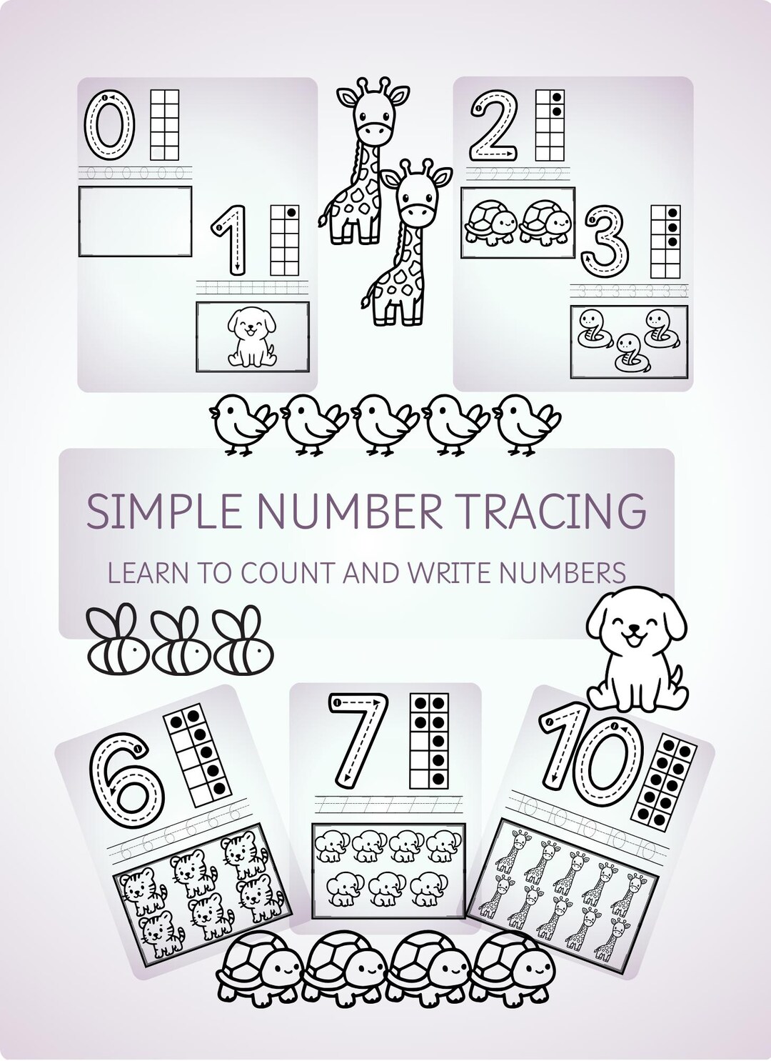 Simple Numbers Formation Worksheets. Learn to Write Pages for Younger ...