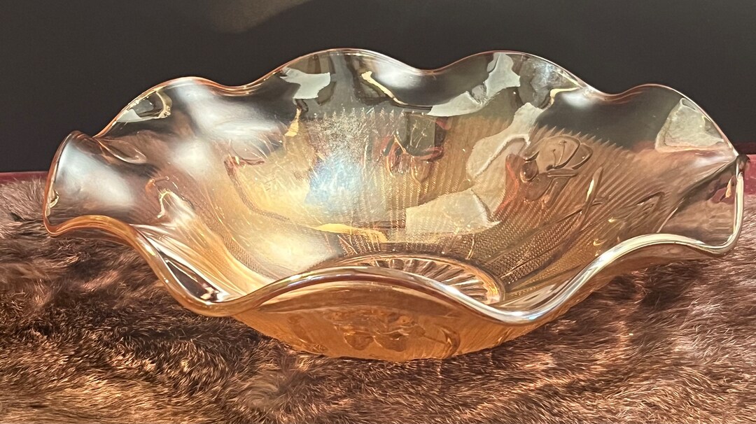 Indiana Glass Fluted Iridescent Mary Gold Iris Bowl 1950s Etsy