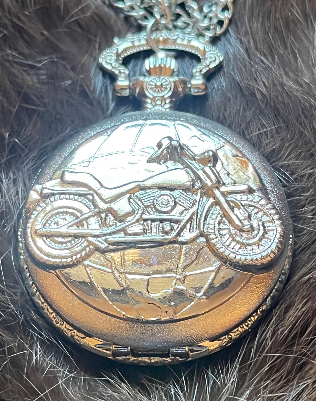 Motorcycle Pocket Watch With Attached Chain Etsy