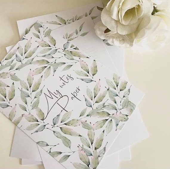 Printed Watercolour Leaf Decorative Note Writing Paper Etsy