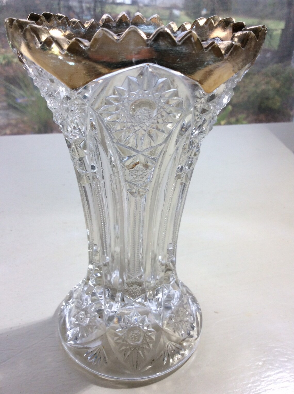Vintage Glass Vase With Gold Trim Etsy
