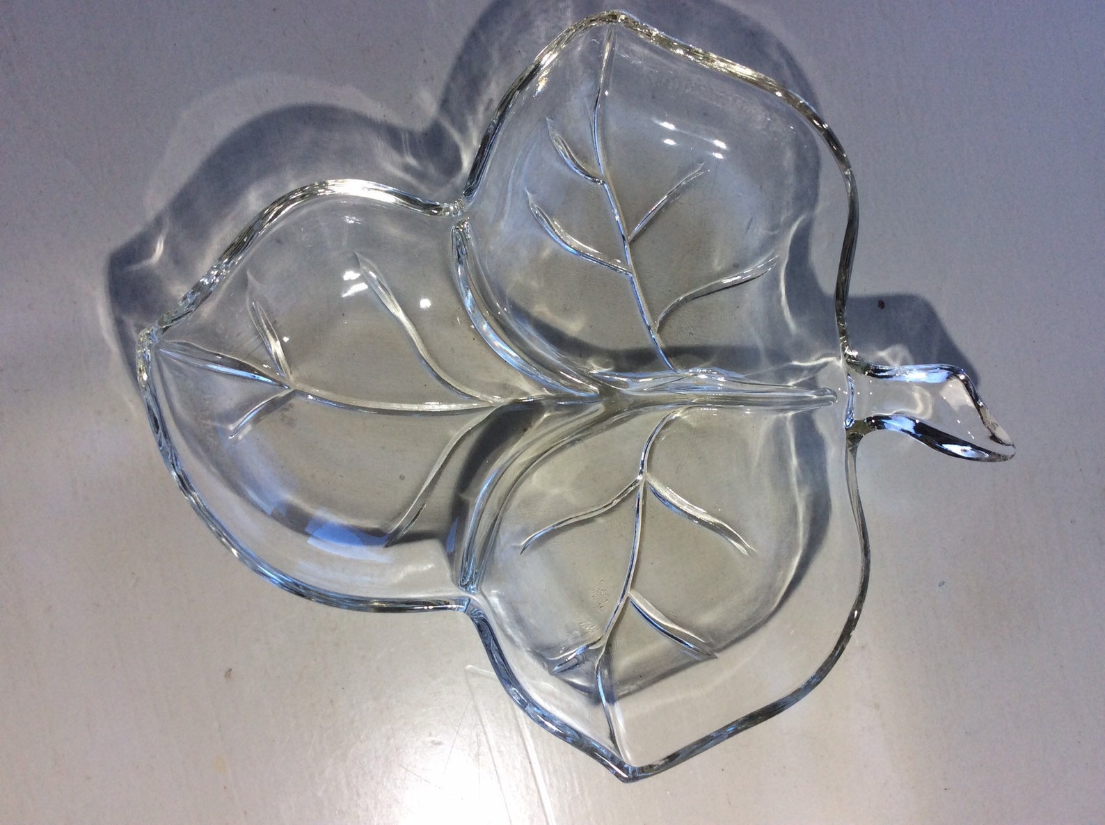 Vintage Crystal Leaf Shaped Dish Etsy