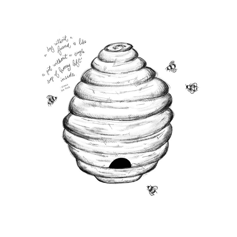 Honeybee Sketch Winnie the Pooh Quote Bee Hive Honey | Etsy