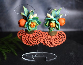 Succulent earrings for women - Stainless still and polymer clay - Succulent gift idea!