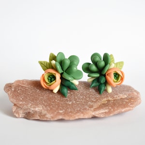 Green Succulents stud earrings for women - Mini succulent studs - Stainless still - Botanical Natural earrings