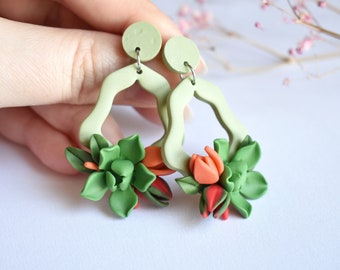 Green Clay Succulent Earrings for women | Clay Plant Earrings | Succulent gift | Gift for plant lovers