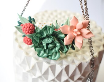 Succulent Necklace, Handmade Botanical Jewelry, Floral Clay Pendant, Nature Inspired Gifts