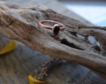 Handmade 7x5mm Oval Black Onyx Copper Ring