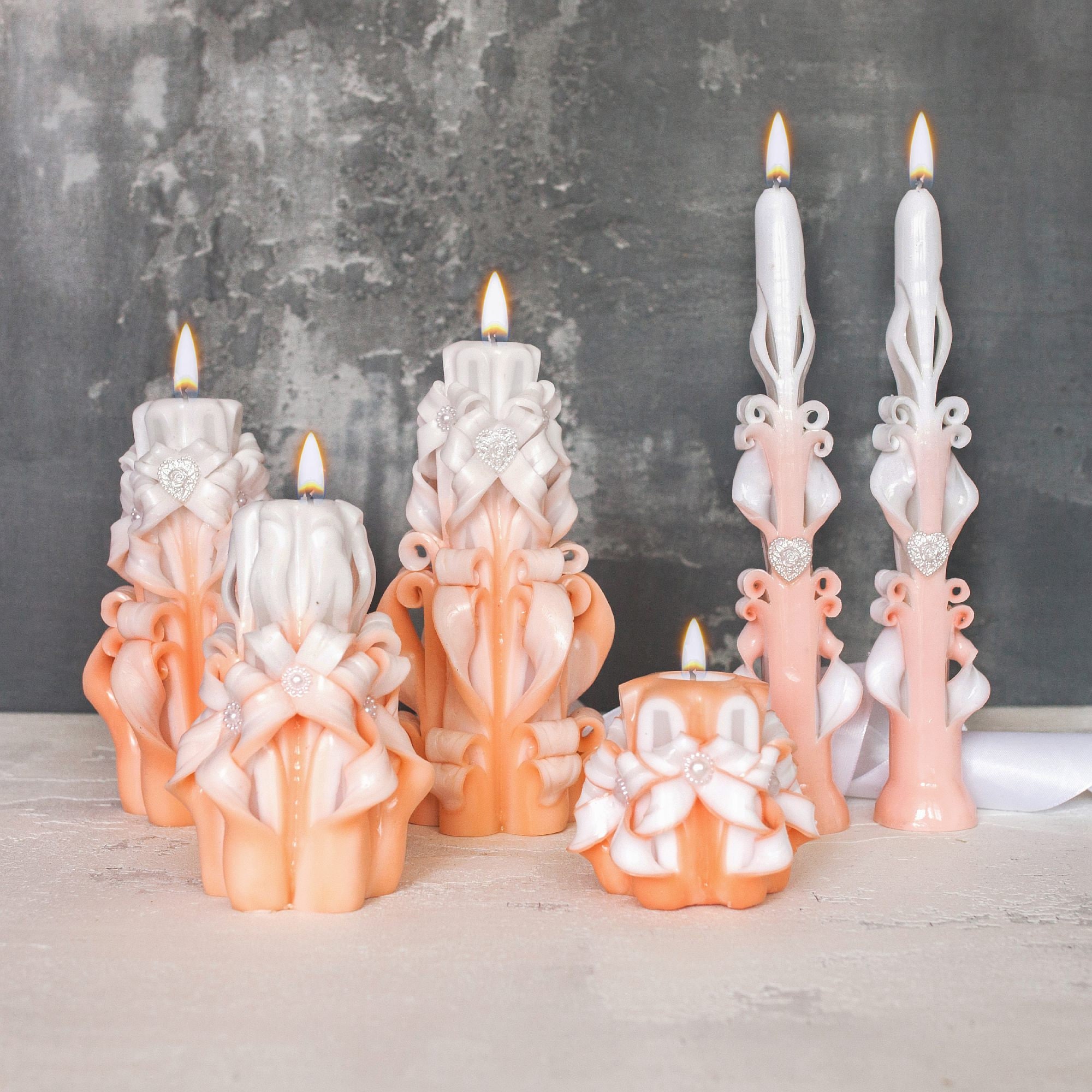 Custom taper candle Fall Set of 2 Taper Candles White Peach Etsy