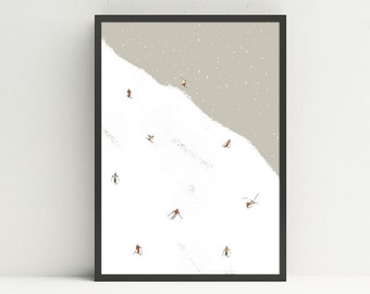 Ski Slope Poster, Ski Cabin Decor Ski Print, Mountain Illustration, Ski Art