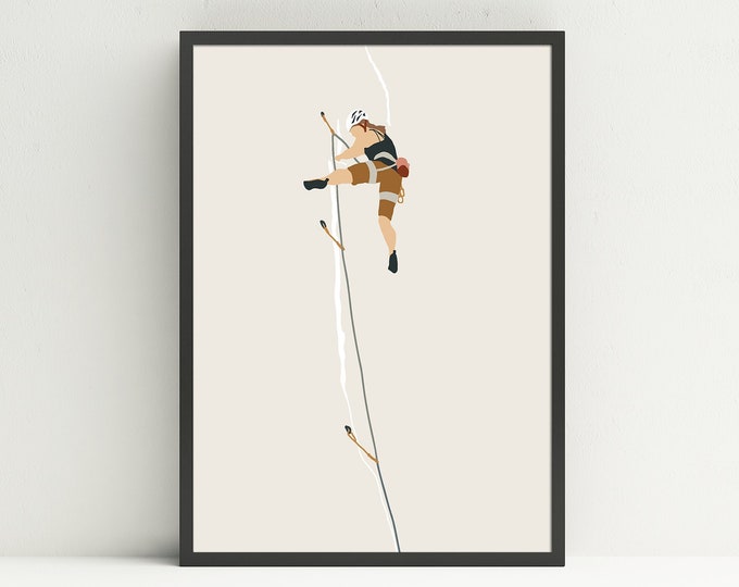 Sport Climber Art Print, Rock Climbing Outdoor Illustration, Rock Climbing Art