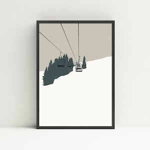 Ski Chairlift, Ski Cabin Decor Ski Print, Outdoor Illustration, Minimal Mountain Art, Ski Resort Art