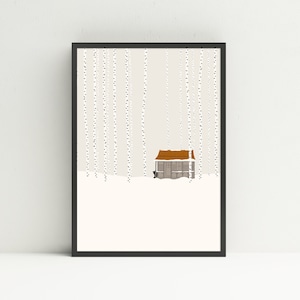 Winter Wonderland Cabin, Outdoor Illustration Poster Print, Adventure Art Print