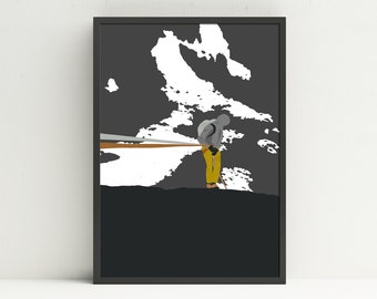 Rock Climbing Art Print, Rocky Mountain National Park Art, Rappelling Outdoor Illustration