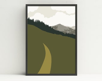 Mountain Pine Ridge Art Print of Mountain Peaks, Mountain Wall Art, Outdoor Illustration