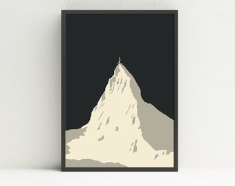 Matterhorn Skier Poster, Ski Cabin Decor Ski Print, Mountain Illustration, Ski ArtPoster