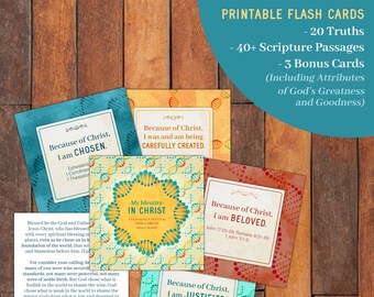 My Identity in Christ Flashcards - Bible Memory Flash Cards - Bible Squares - Truth Squares - Attributes of God - ESV - KJV