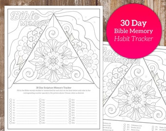30 Day Goal Tracker - Bible Memory Coloring Sheet - Bible Memory Habit Tracker - Coloring Habit Tracker - Coloring Goal Sheet