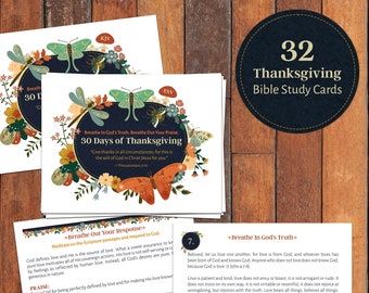 Set of 32 Printable Floral Thanksgiving Scripture Cards - KJV and ESV Downloadable Bible Cards - Daily Christian Devotional for November