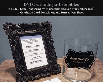 DYI Gratitude Jar Printables - Give Thanks - Black and White Gratitude Cards - Thankfulness Goals - New Years Resolutions