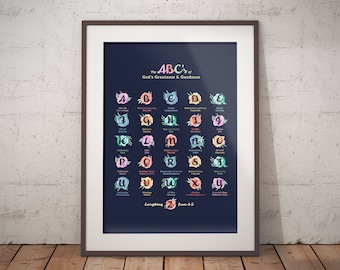 God's Attributes ABC Printable - ABCs - Wall Art - Digital Dowload - Nursery Decor - Blue Floral - Girls Room