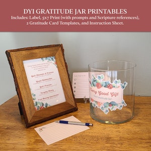 DYI Gratitude Jar Printables - Give Thanks - Floral Gratitude Cards - Gratitude Goals - Track Gratitude - New Years Resolutions