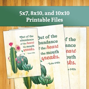 Lucas 6:45 impresión - Obras de arte de las Escrituras - Palabras sabias imprimibles - Arte del verso de la Biblia - Diseño de cactus