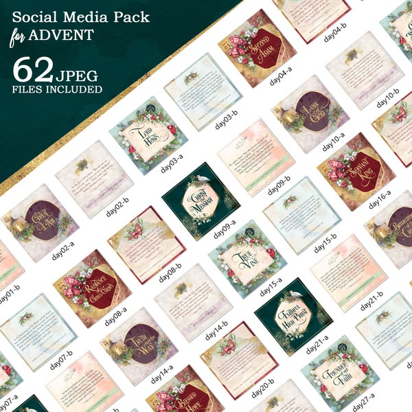Social Media Advent Pack - 31 Days of Celebration - 62 Images with Attribute of Christ and Scripture Passages Ready to Post