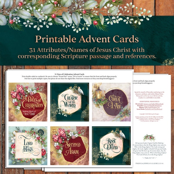Names of Jesus Advent Flash Cards - Advent Squares - Christmas Cards with Attributes of Jesus Christ - Advent Flip Cards