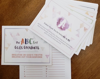 ABCs of God's Greatness - Kids Bible Flash Cards - Scripture Memory Cards - Attributes of God - Alphabet Cards - ESV - KJV