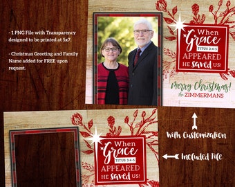 Red Greeting Card Template - Customized Photo Card - Rustic Christmas Card Template