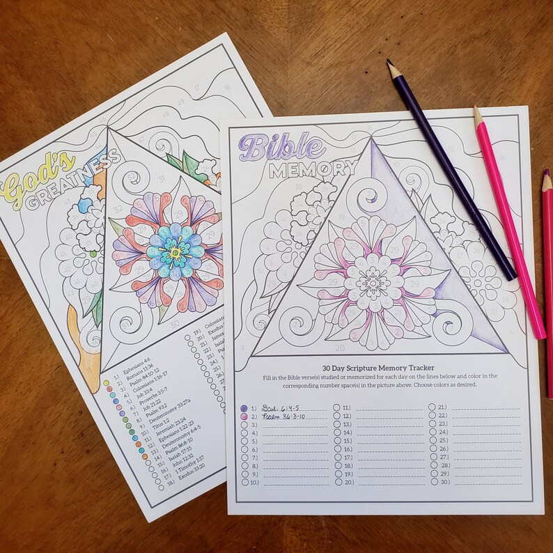 Scripture Memory Tracker 30 Day Goal Tracker - Bible Memory Coloring Sheet - Bible Memory Habit ...
