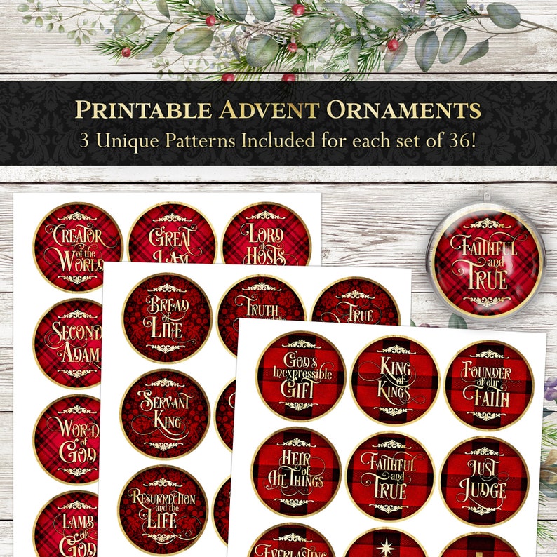 36 Printable Ornament Designs Red, Gold, Black Advent Christmas Tree ...