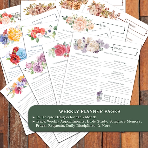 Weekly Printable Planner Pages - Weekly Snapshot - Undated Planner Pages - 12 Month Planner Pages - Goal Setting - Customizable Planner