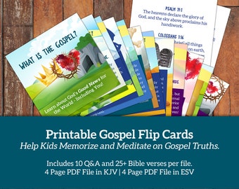 Gospel Flash Cards - Bible Memory and Meditation Cards about the Gospel for Kids - God's Good News of Salvation - KJV and ESV