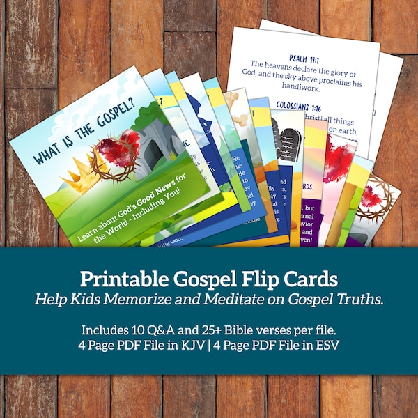 Gospel Flash Cards - Bible Memory and Meditation Cards about the Gospel for Kids - God's Good News of Salvation - KJV and ESV