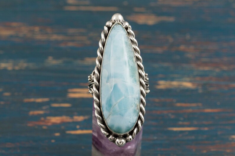 Silver Larimar Ring 7 US Boho Jewelry Blue Ring Silver Ring Best Friend Gift Larimar Jewelry Statement Ring Stone Ring