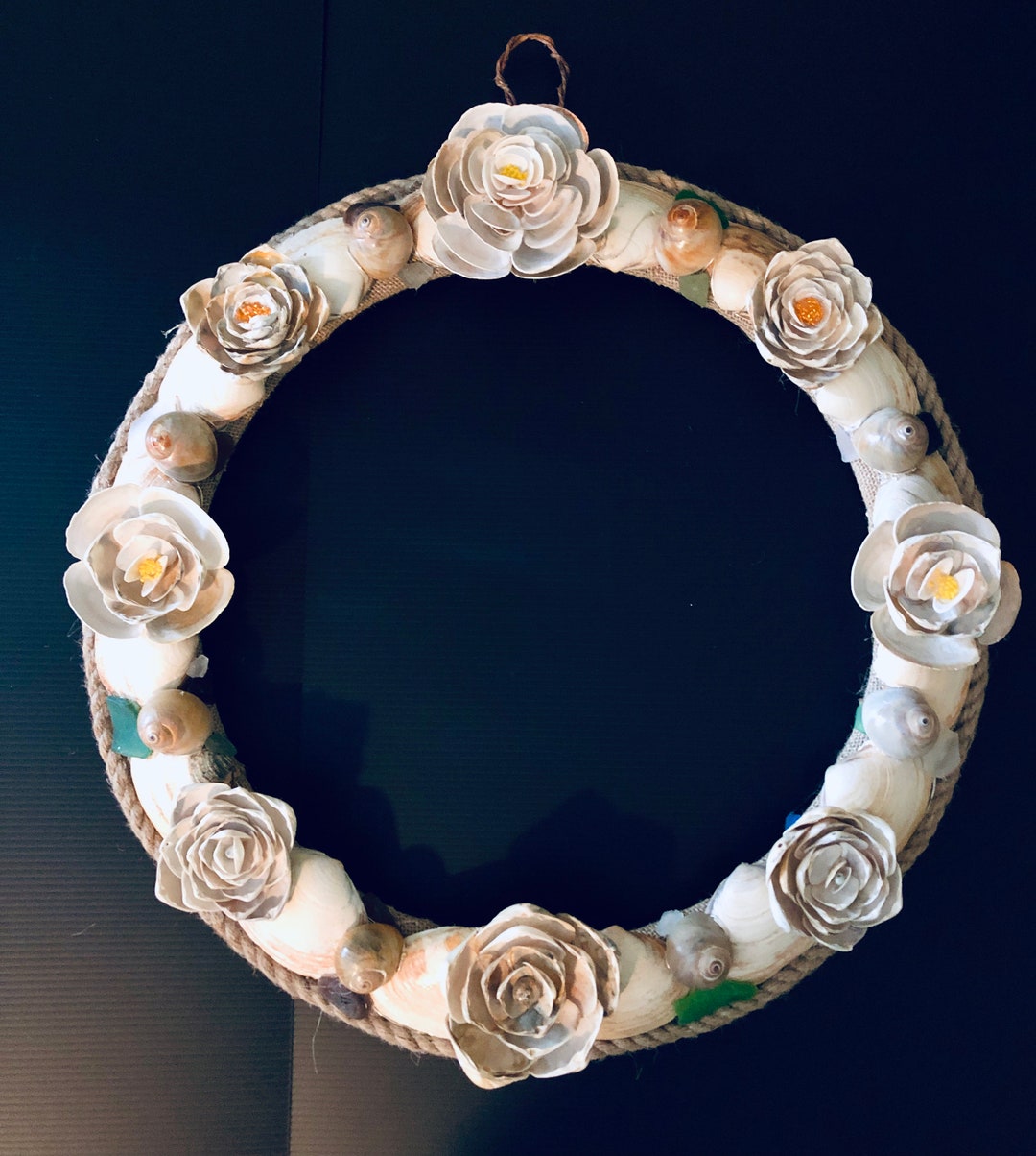 19 Inch Shell 19 Inch Shell Wreath Clam Shells, Snail Shells, Sea Glass, Fairy Lights ...
