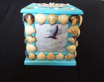 Beach frame - Wooden 4 sided photo cube that swivels - original beach pictures; beach photo frame