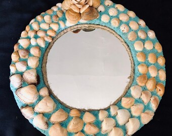 Handmade Cockle Shell & Blue sand Mirror